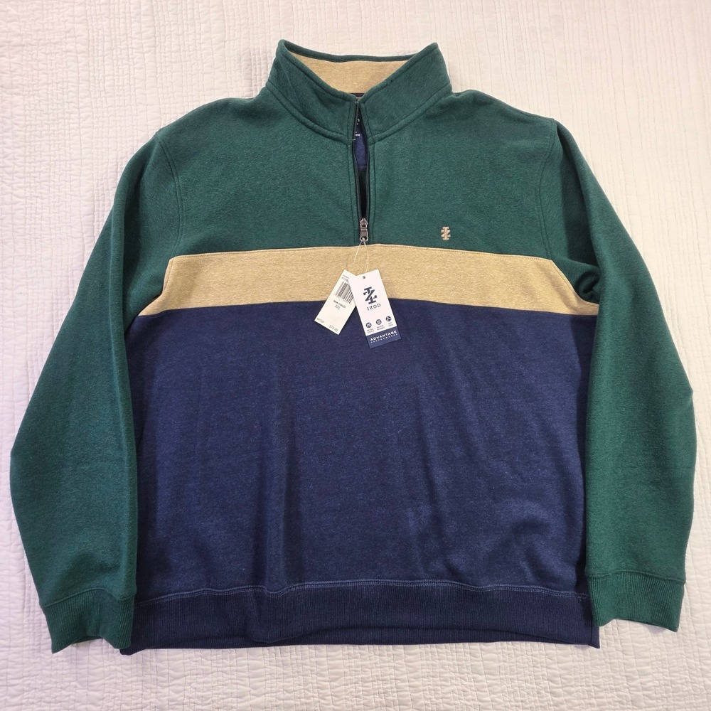 Retro Golf Navy Forest Contrast Mock Neck Warm Winter Layer Big & Tall 2XL